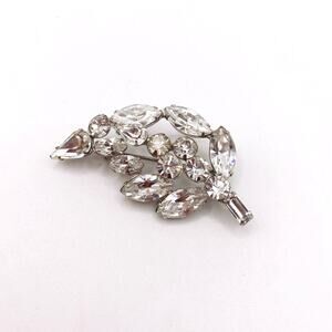 Vintage White Rhinestones Brooch Leaf Motifs